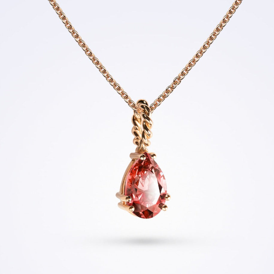 Teardrop Necklace In Ruby Rose Gold Chain