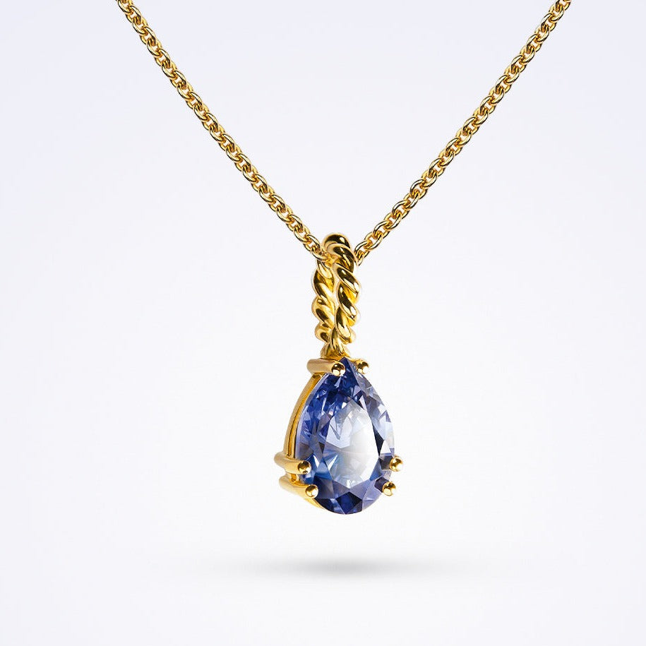 Teardrop Necklace In Sapphire Yellow Gold Chain